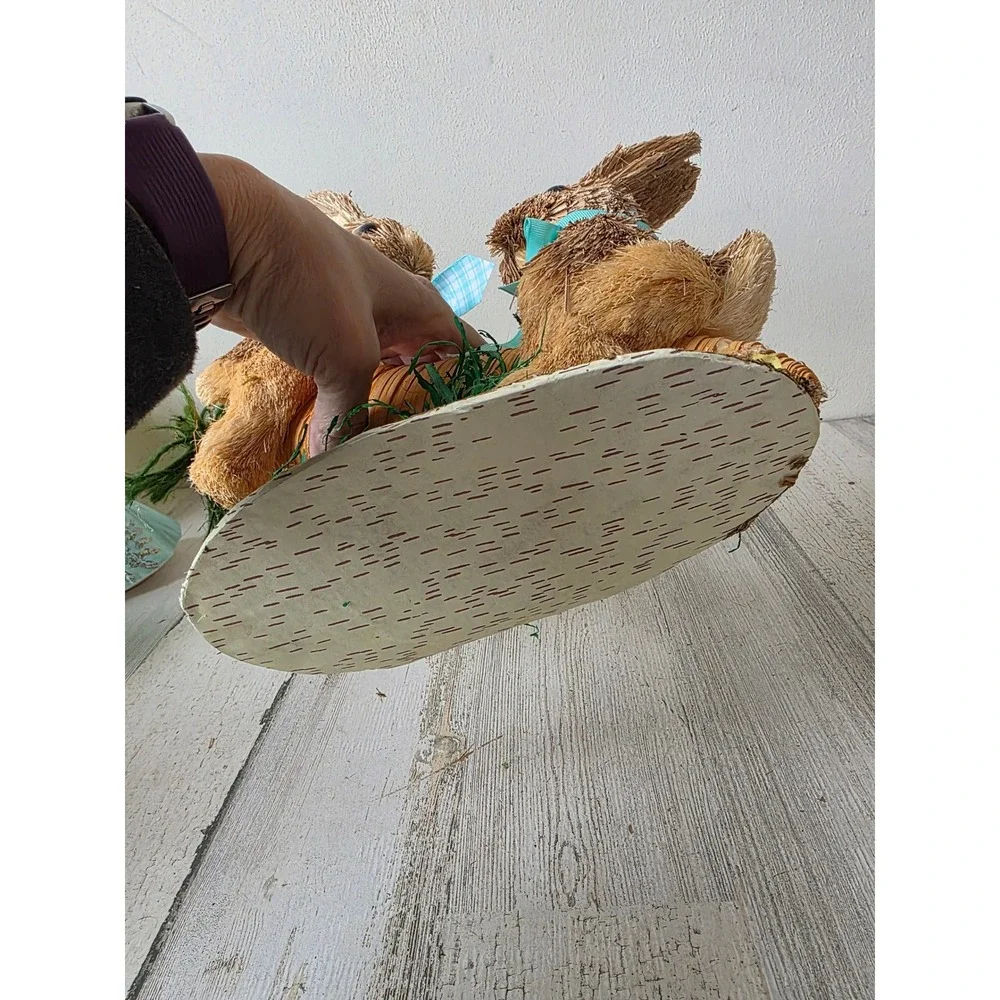 Vintage Pier 1 sisal rabbit bunny bottle‎ brush bristle carrot teeter totter